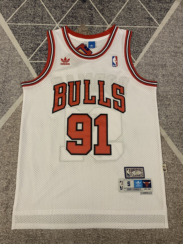 White Chicago Bulls basketball jersey, full front view