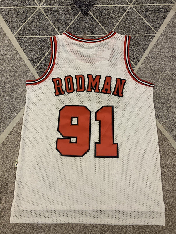 White Chicago Bulls basketball jersey, full back view