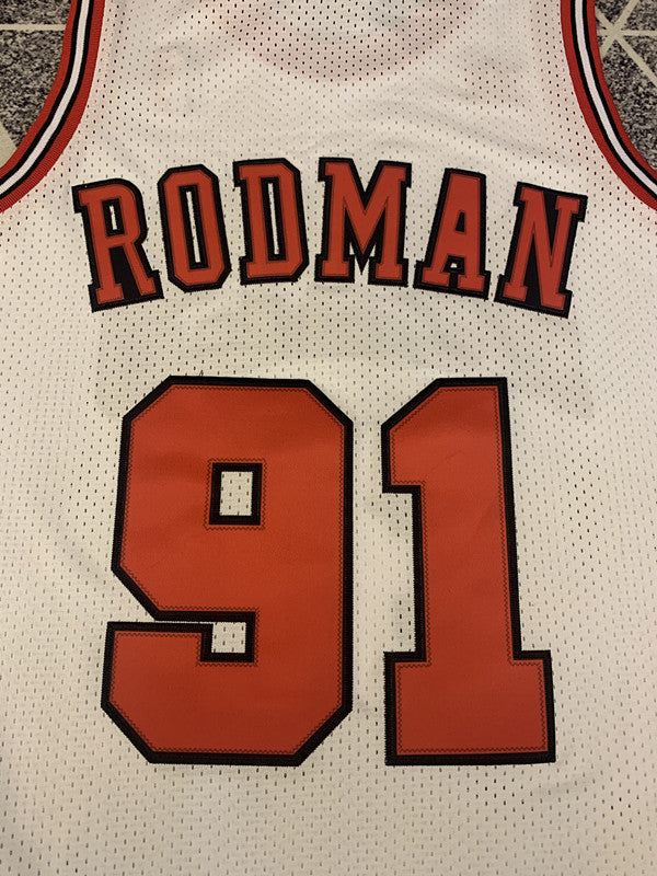 White Chicago Bulls basketball jersey, back lettering and number detail