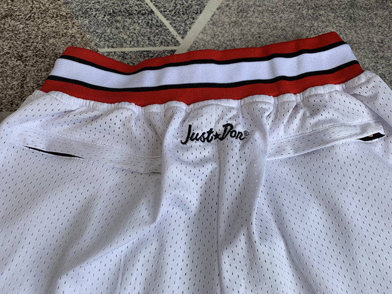 White Chicago Bulls premium basketball shorts, waistband and label detail