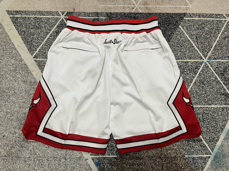 White Chicago Bulls premium basketball shorts, full back view