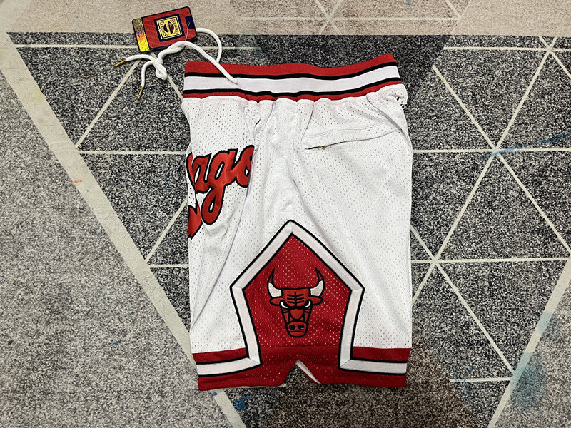 White Chicago Bulls premium basketball shorts, side panel detail