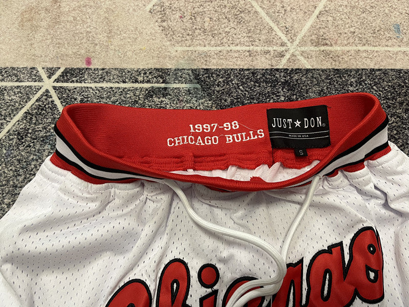 White Chicago Bulls premium basketball shorts, waistband and label detail
