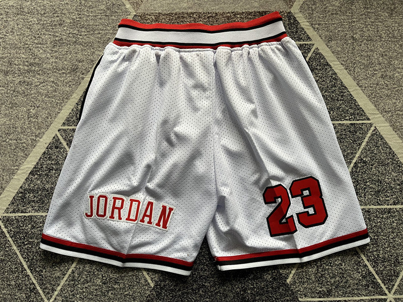 White Chicago Bulls premium basketball shorts, full back view