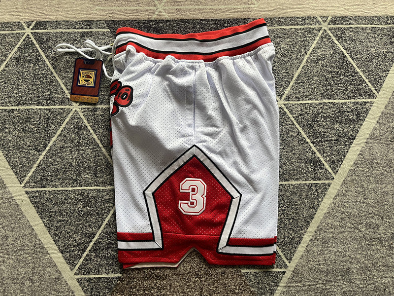 White Chicago Bulls premium basketball shorts, side panel detail