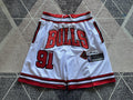 White Chicago Bulls premium basketball shorts, full front view