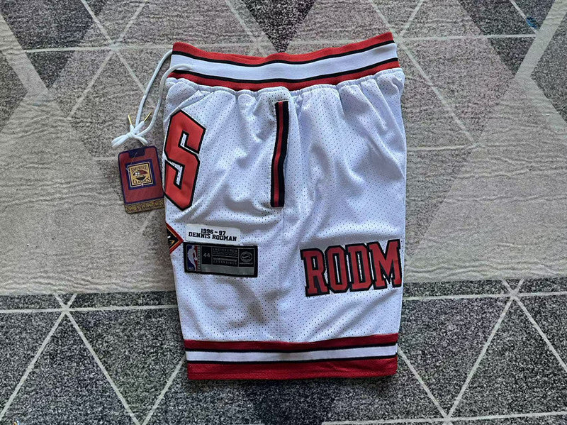 White Chicago Bulls premium basketball shorts, side panel detail