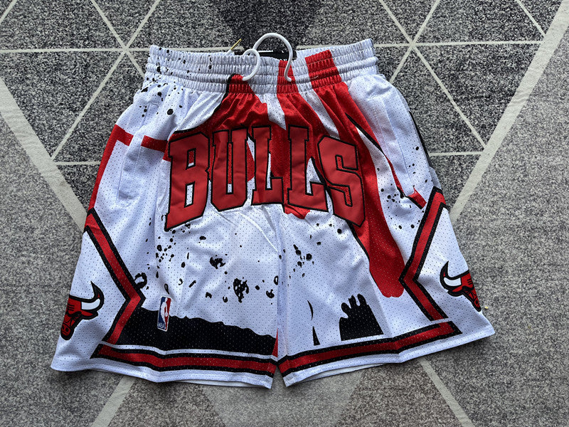 White Chicago Bulls premium basketball shorts, full front view