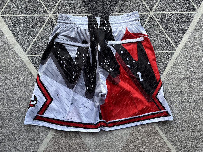 White Chicago Bulls premium basketball shorts, full back view