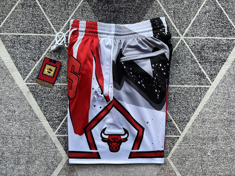 White Chicago Bulls premium basketball shorts, side panel detail