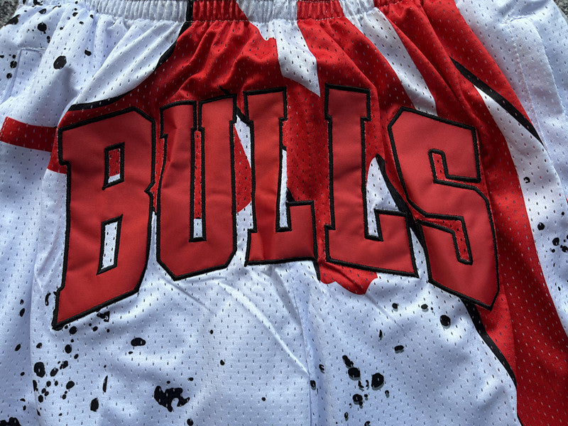 White Chicago Bulls premium basketball shorts, waistband and label detail