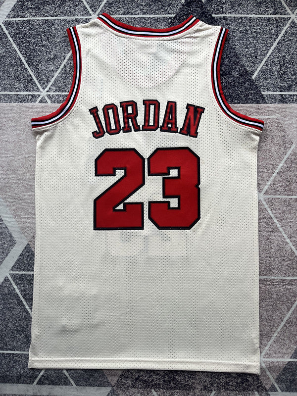Yellow Chicago Bulls basketball jersey, full back view