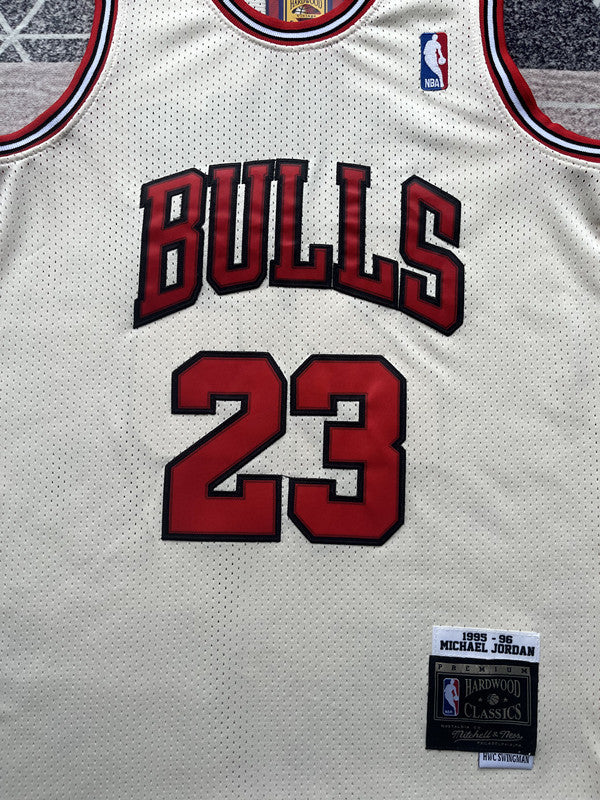 Yellow Chicago Bulls basketball jersey, front graphic detail