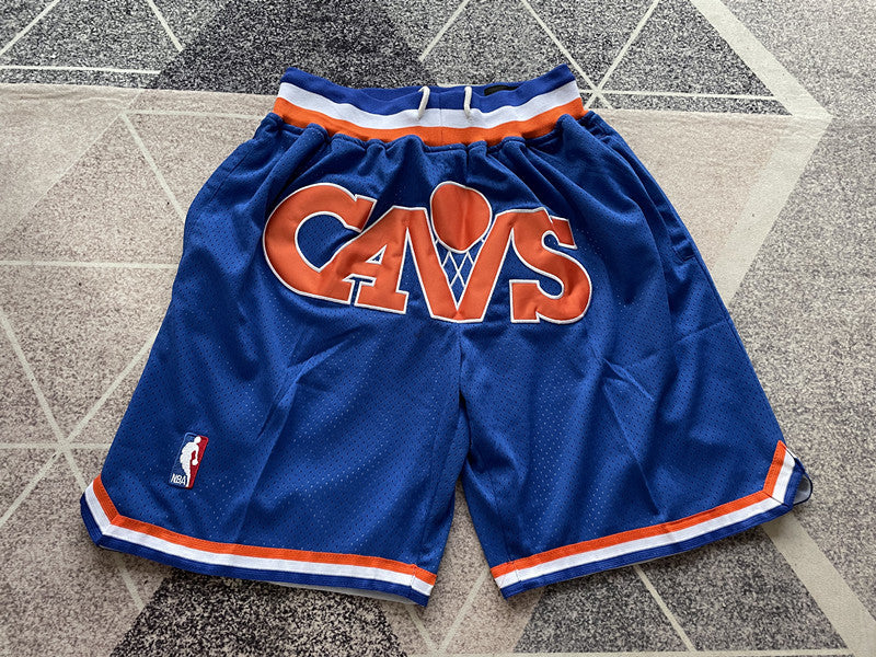 Blue Cleveland Cavaliers premium basketball shorts, full front view