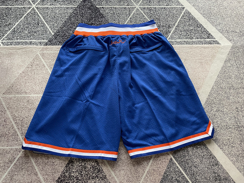 Blue Cleveland Cavaliers premium basketball shorts, full back view