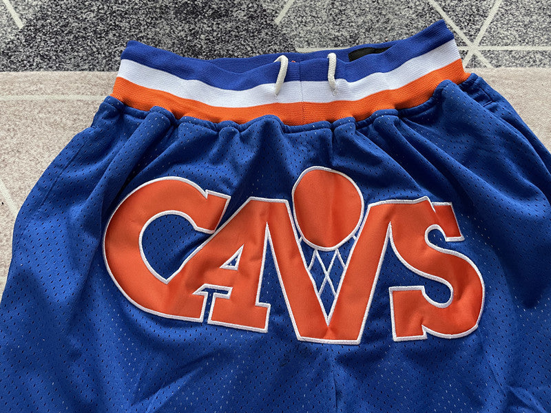 Blue Cleveland Cavaliers premium basketball shorts, graphic detail