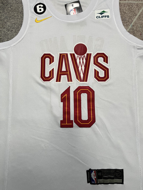 White Garland / Cleveland basketball jersey, front graphic detail