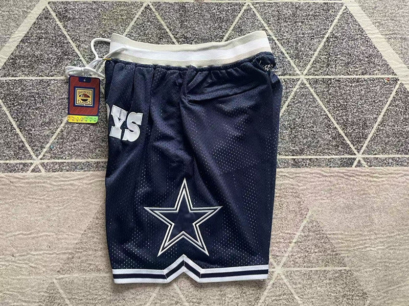 Blue Dallas Cowboys premium basketball shorts, side panel detail