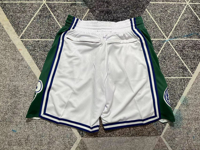 White Dallas Mavericks premium basketball shorts, full back view