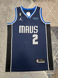 Navy Dallas Mavericks basketball jersey, full front view