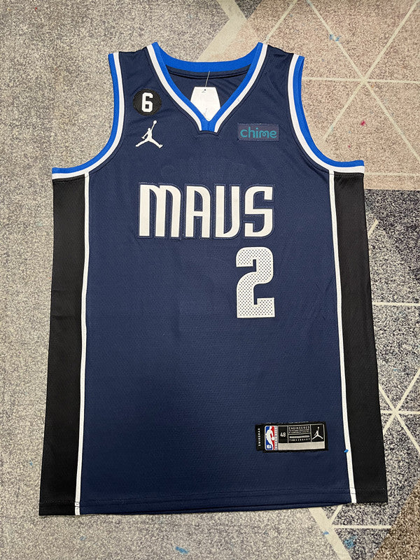 Navy Dallas Mavericks basketball jersey, full front view