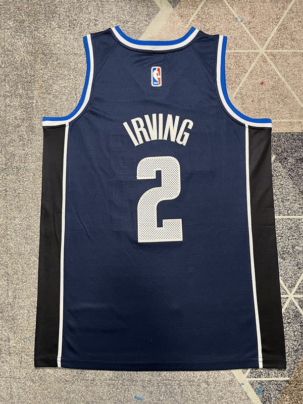 Navy Dallas Mavericks basketball jersey, full back view