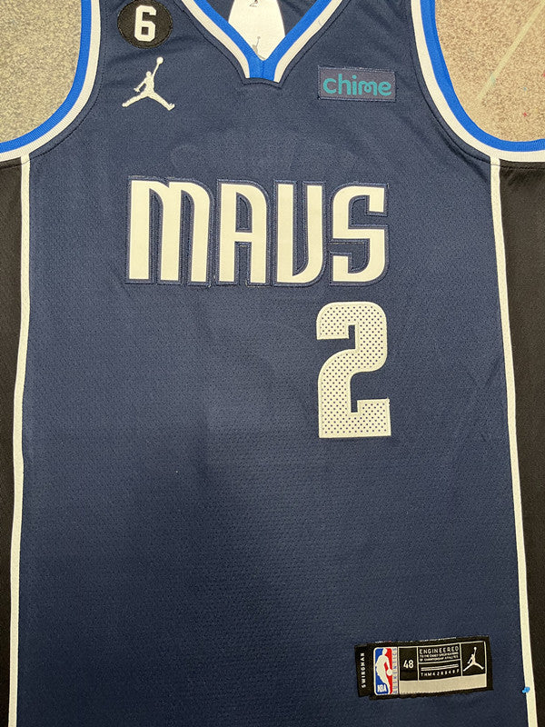 Navy Dallas Mavericks basketball jersey, front graphic detail