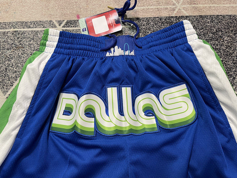 Royal Blue Dallas Mavericks premium basketball shorts, graphic detail