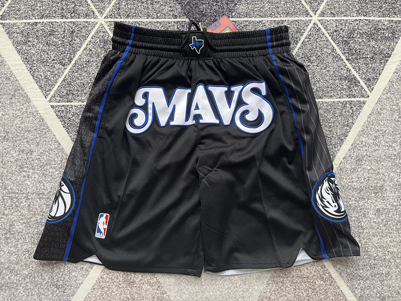Black Dallas Mavericks premium basketball shorts, full front view