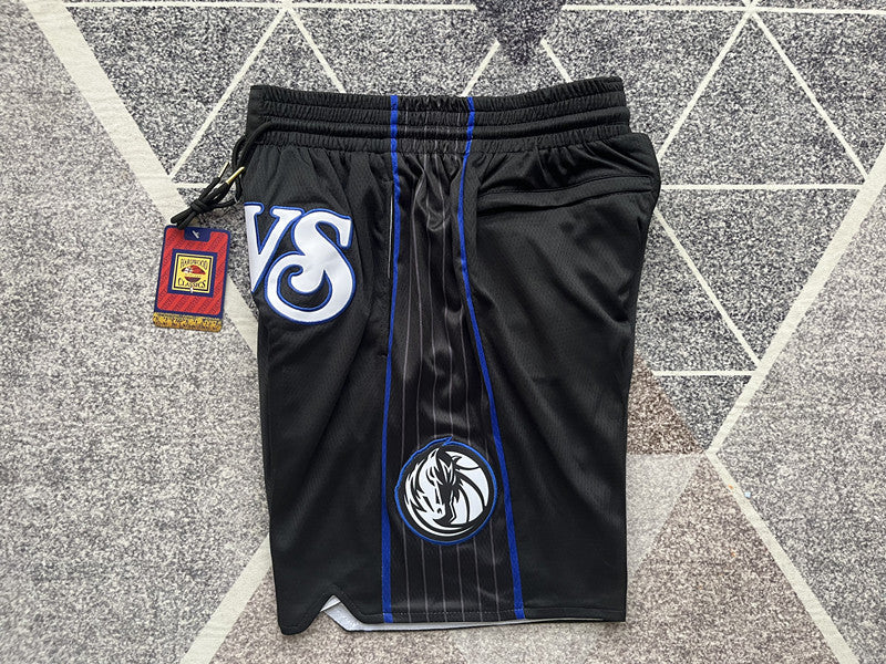 Black Dallas Mavericks premium basketball shorts, side panel detail