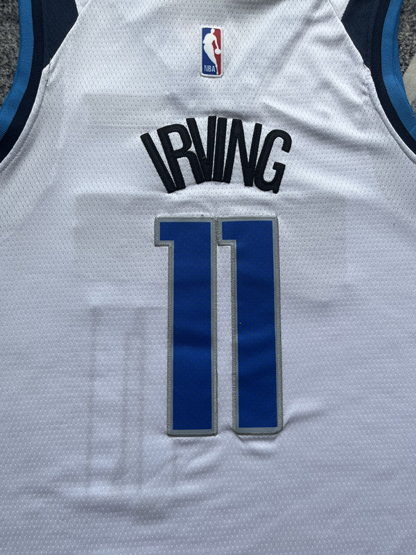 White Dallas Mavericks basketball jersey, back lettering and number detail