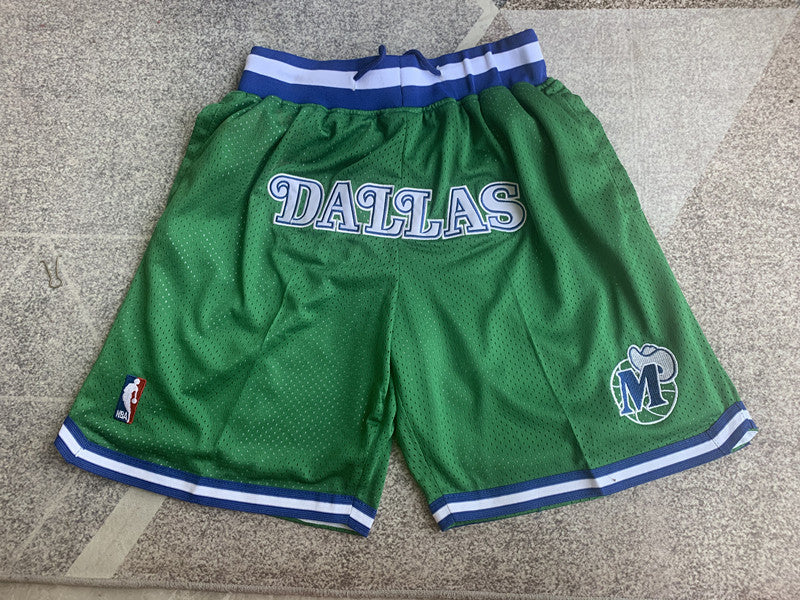 Green Dallas Mavericks premium basketball shorts, full front view