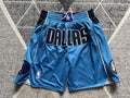 Light Blue Dallas Mavericks premium basketball shorts, full front view