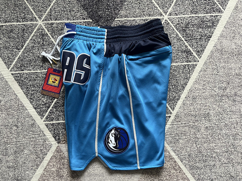 Light Blue Dallas Mavericks premium basketball shorts, side panel detail