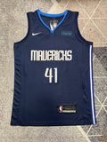 Navy Dallas Mavericks basketball jersey, full front view