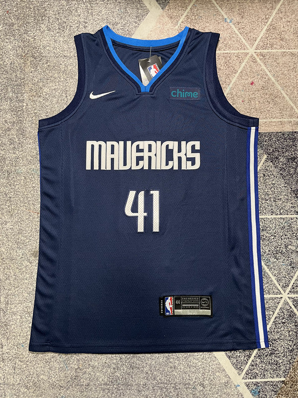 Navy Dallas Mavericks basketball jersey, full front view