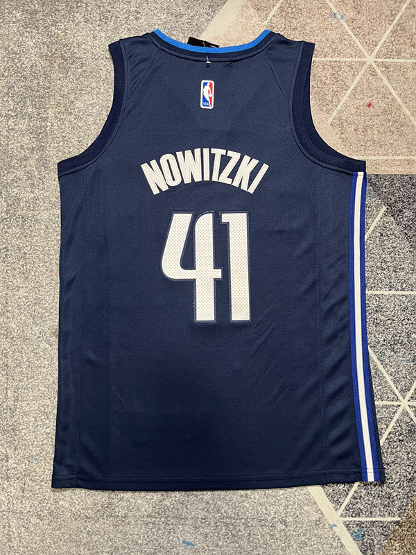 Navy Dallas Mavericks basketball jersey, full back view