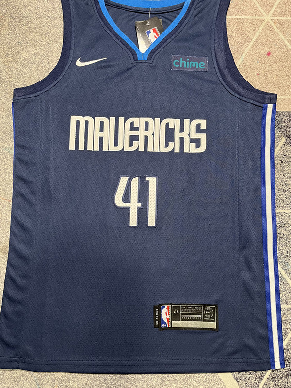 Navy Dallas Mavericks basketball jersey, front graphic detail