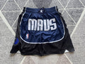 Navy Dallas Mavericks premium basketball shorts, full front view