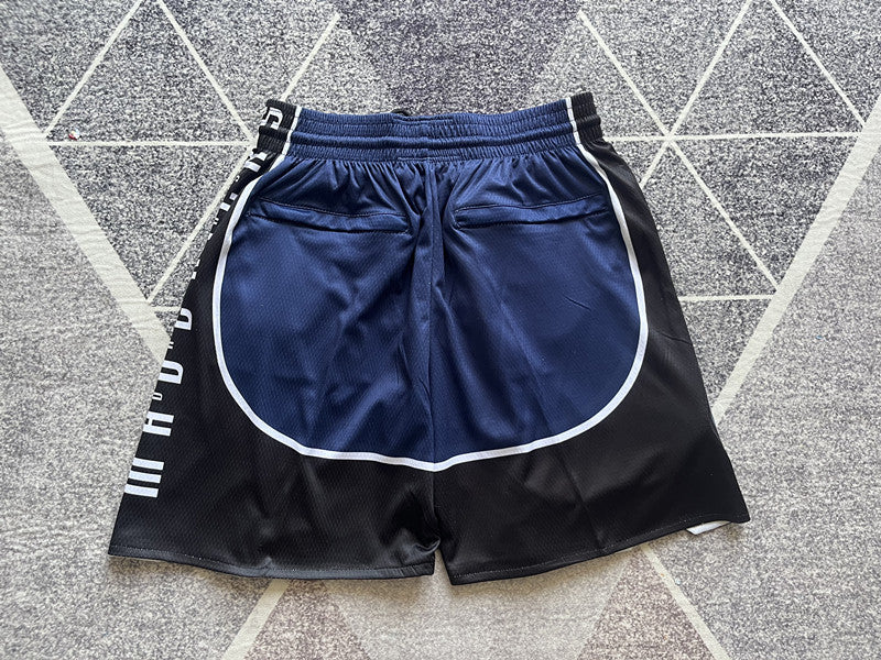 Navy Dallas Mavericks premium basketball shorts, full back view