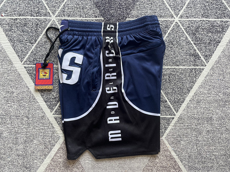Navy Dallas Mavericks premium basketball shorts, side panel detail