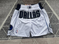 White Dallas Mavericks premium basketball shorts, full front view