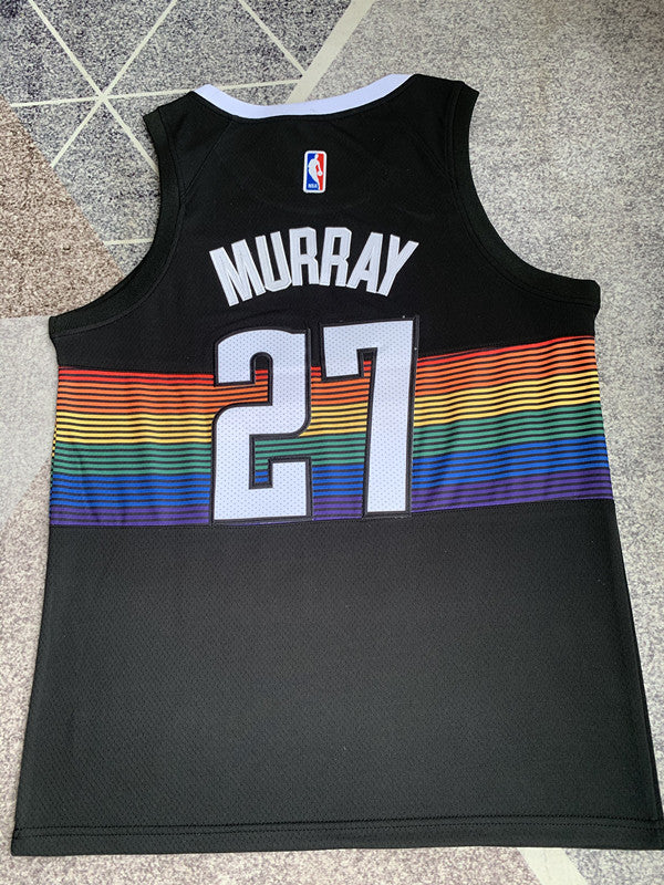 Multi-color Denver Nuggets basketball jersey, full back view
