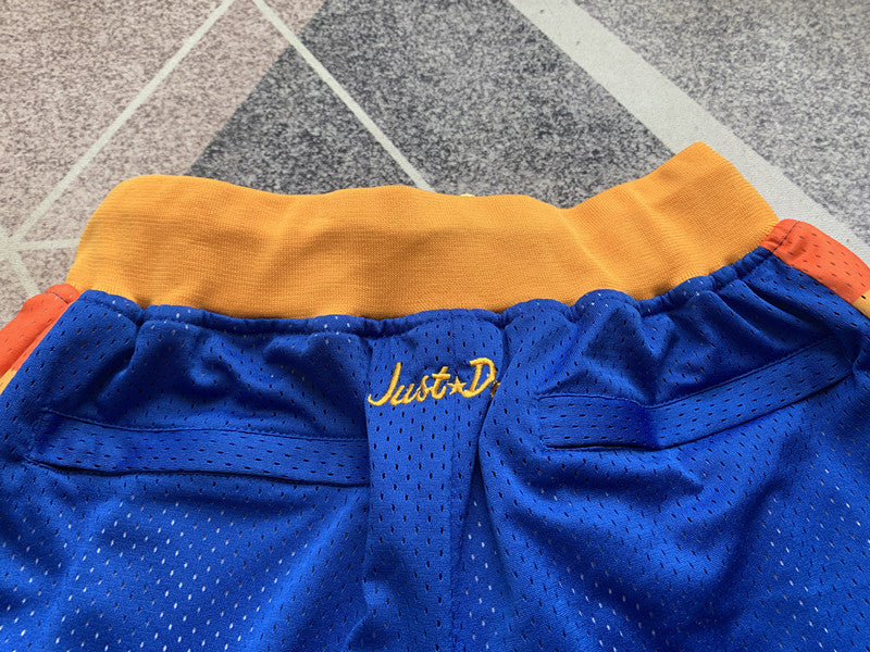 Multi-color Denver Nuggets premium basketball shorts, waistband and label detail
