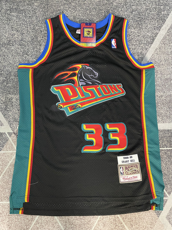 Black Detroit Pistons basketball jersey, full front view