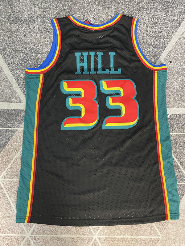 Black Detroit Pistons basketball jersey, full back view