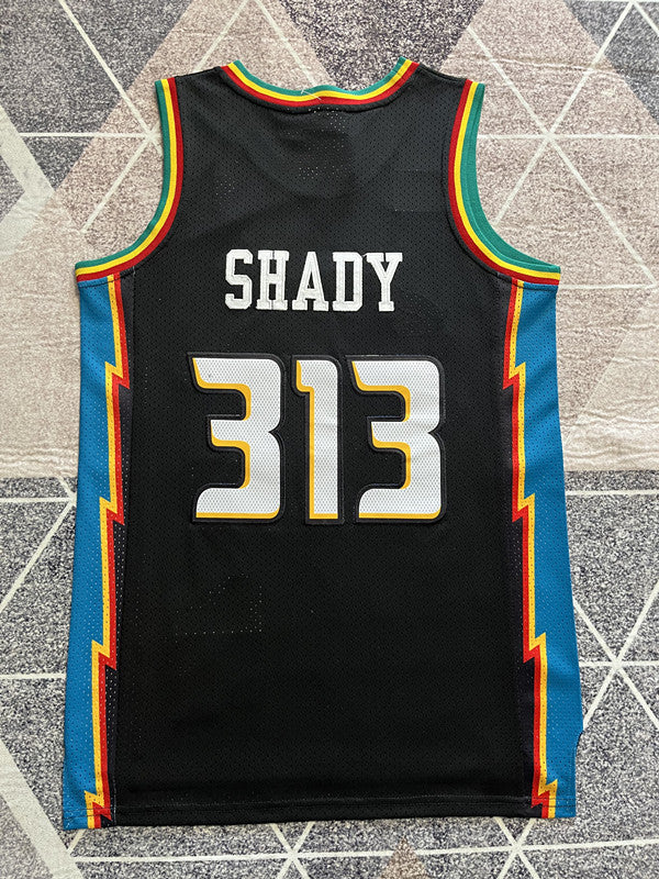 Black Detroit Pistons basketball jersey, full back view