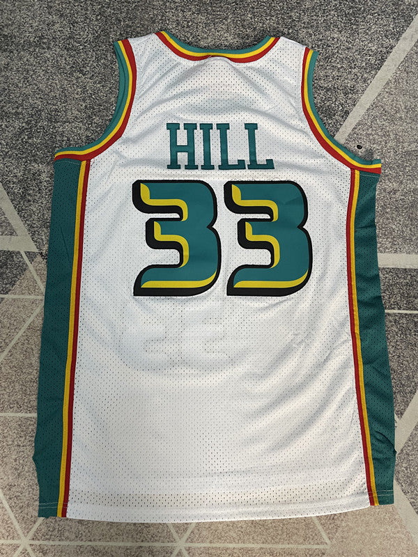 White Detroit Pistons basketball jersey, full back view