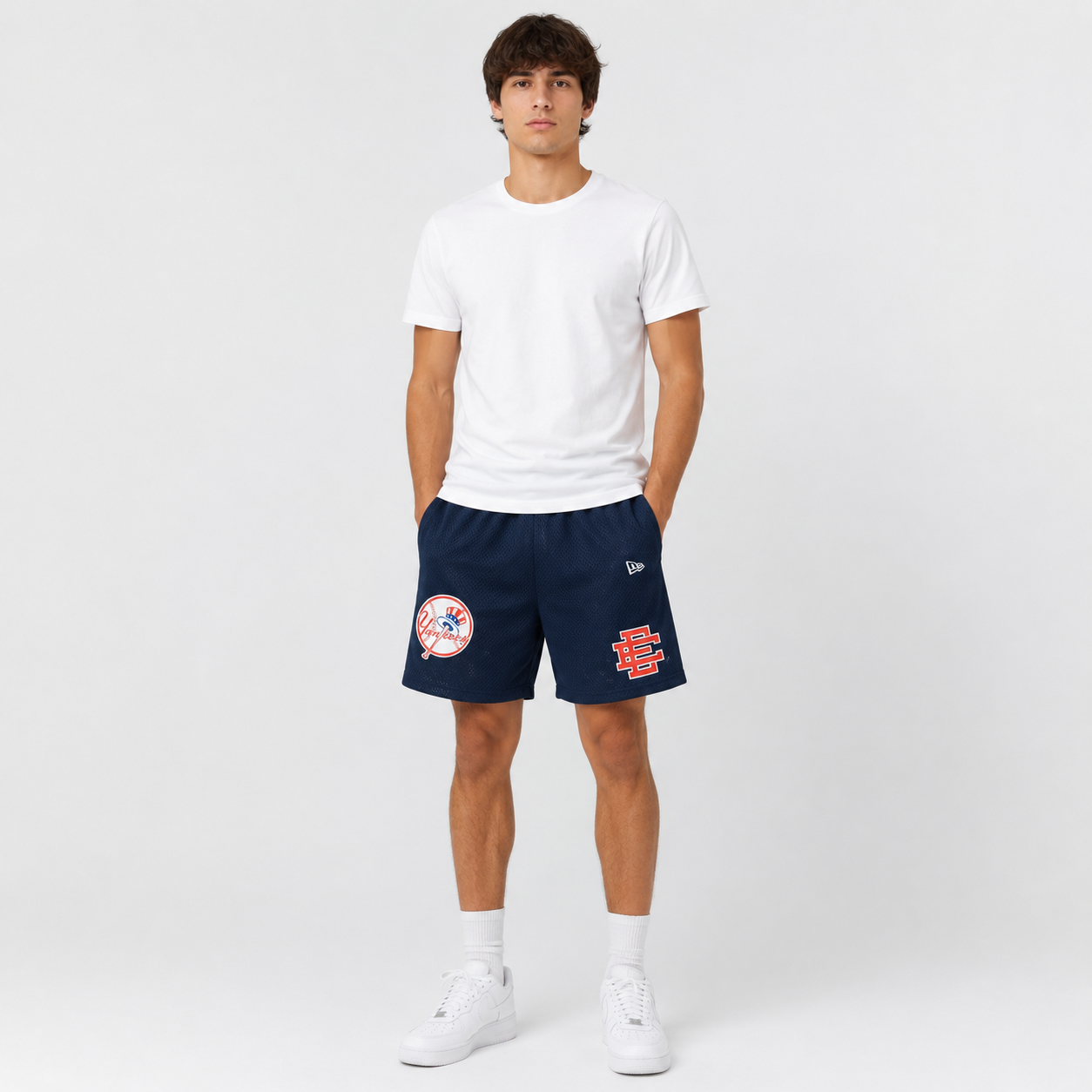 Midnight Yankees mesh shorts - front angle view