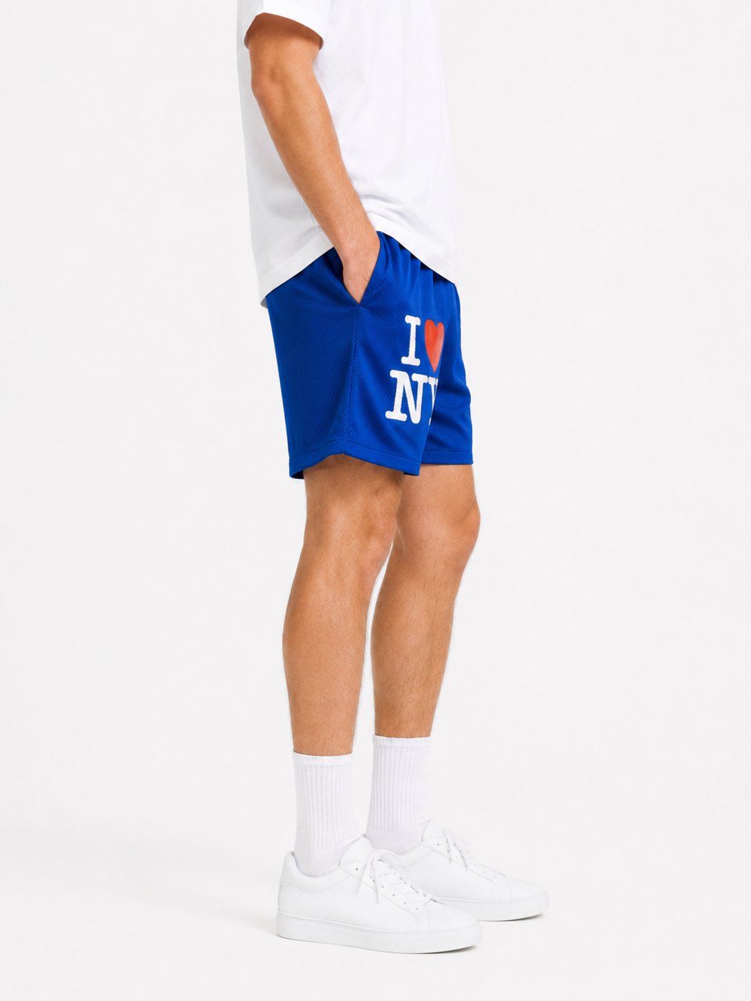 Royal I Love NY mesh shorts - back angle view